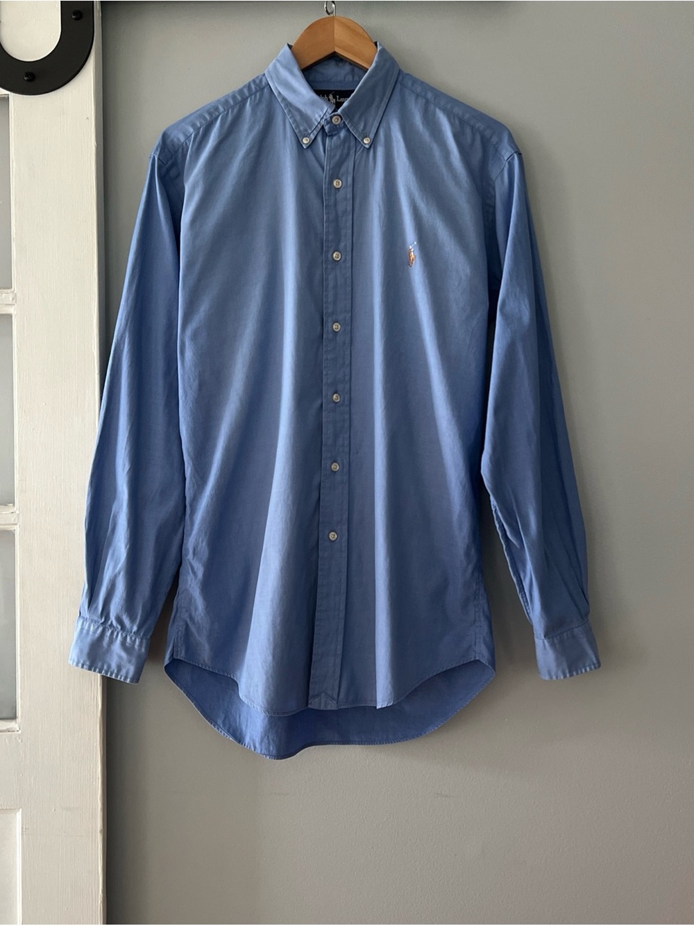 VTG 80s Ralph Lauren Yarmouth Blue Shirt Long Sleeve Pinpoint Oxford Men 15.5-35